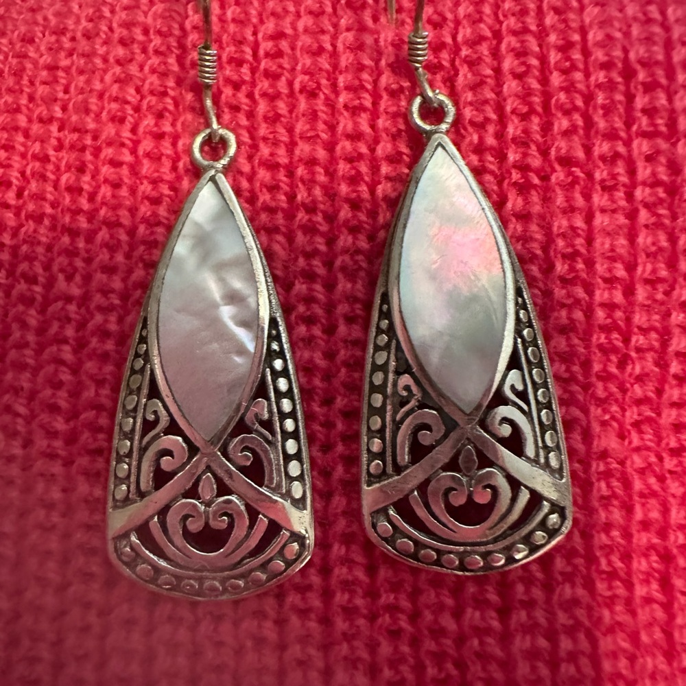 Elegant Silver and mother of Peal  Dangle Earrings